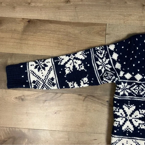 Lands End Women’s Size L (14-16) Wool Blend Sweater Snowflake Nordic Navy White - Picture 12 of 15
